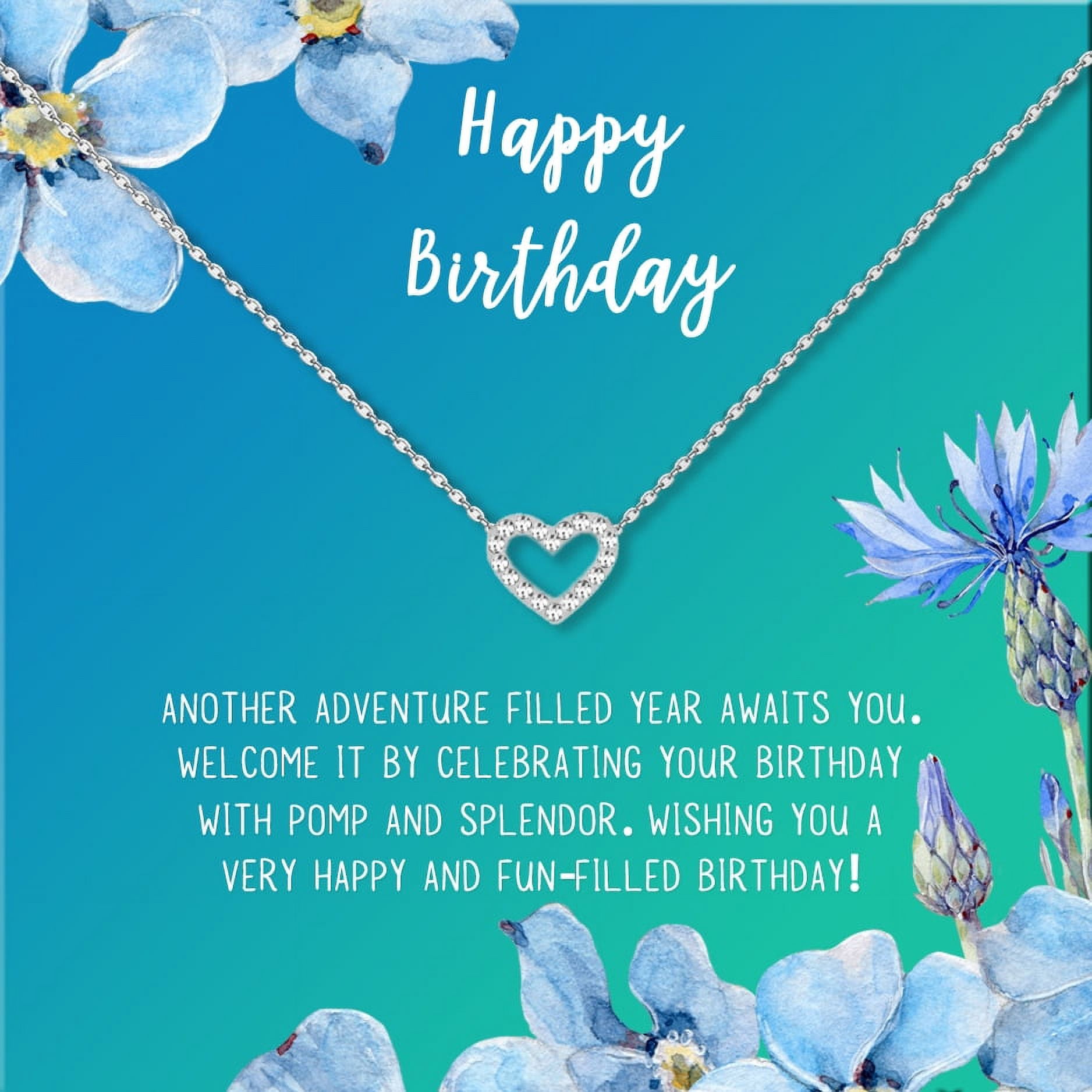Anavia Happy Birthday Gifts Stainless Steel Fashion Necklace Birthday Card Jewelry Gift for Her, Birthday Gift for Friend-[Silver Mini Crystal Heart, Bright Blue Gift Card]
