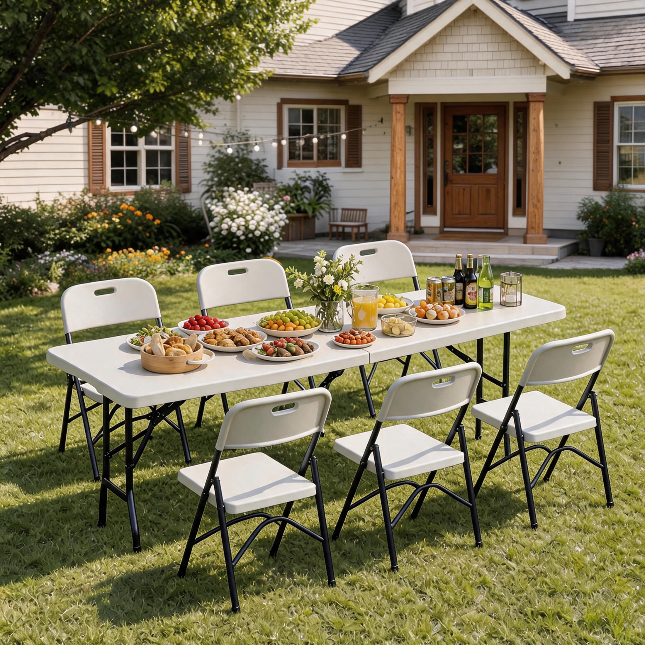 MAYEERTY 6FT Foldable Rectangular Folding Table, Portable Heavy Duty Utility Fold Up Table with Carrying Handle, Indoor Outdoor Waterproof for Dining, Picnic, Party, Camping, Banquet