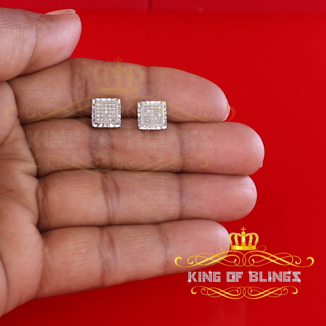 King of Bling's 925 Sterling Silver 0.15ct Real Diamond For Women's & Men's White Stud Earrings