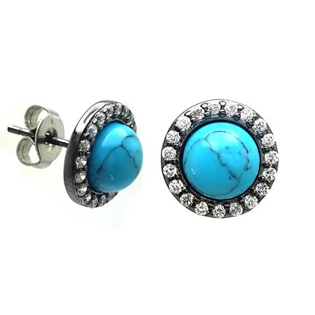 Sterling Silver Blue Cubic Zirconia Turquoise Stud Earrings Sterling Silver Blue Cubic Zirconia Turquoise Stud Earrings