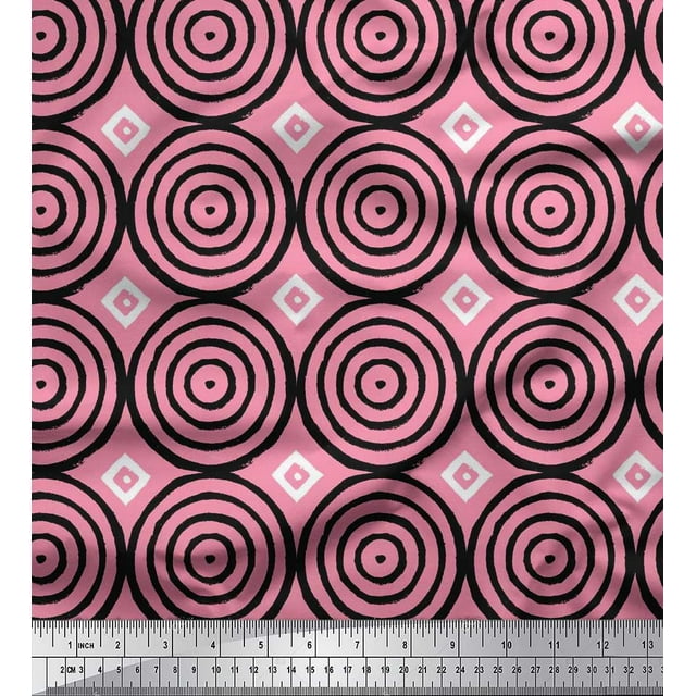 Soimoi Poly Georgette Fabric Diamond & Circle Block Print Fabric by Yard 42 Inch Wide