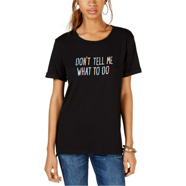 Carbon Copy Womens Don't Tell Me What To Do Embellished T-Shirt, Black, Medium