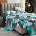 thumbnail image 2 of 4 Pieces Queen Sheet Set Geometric Bedding Sheets Ultra Soft Grey Teal Chevron Design Bed Sheets Deep Pocket Fitted Sheet& Flat Sheet& Pillowcases 100% Microfiber, 2 of 8