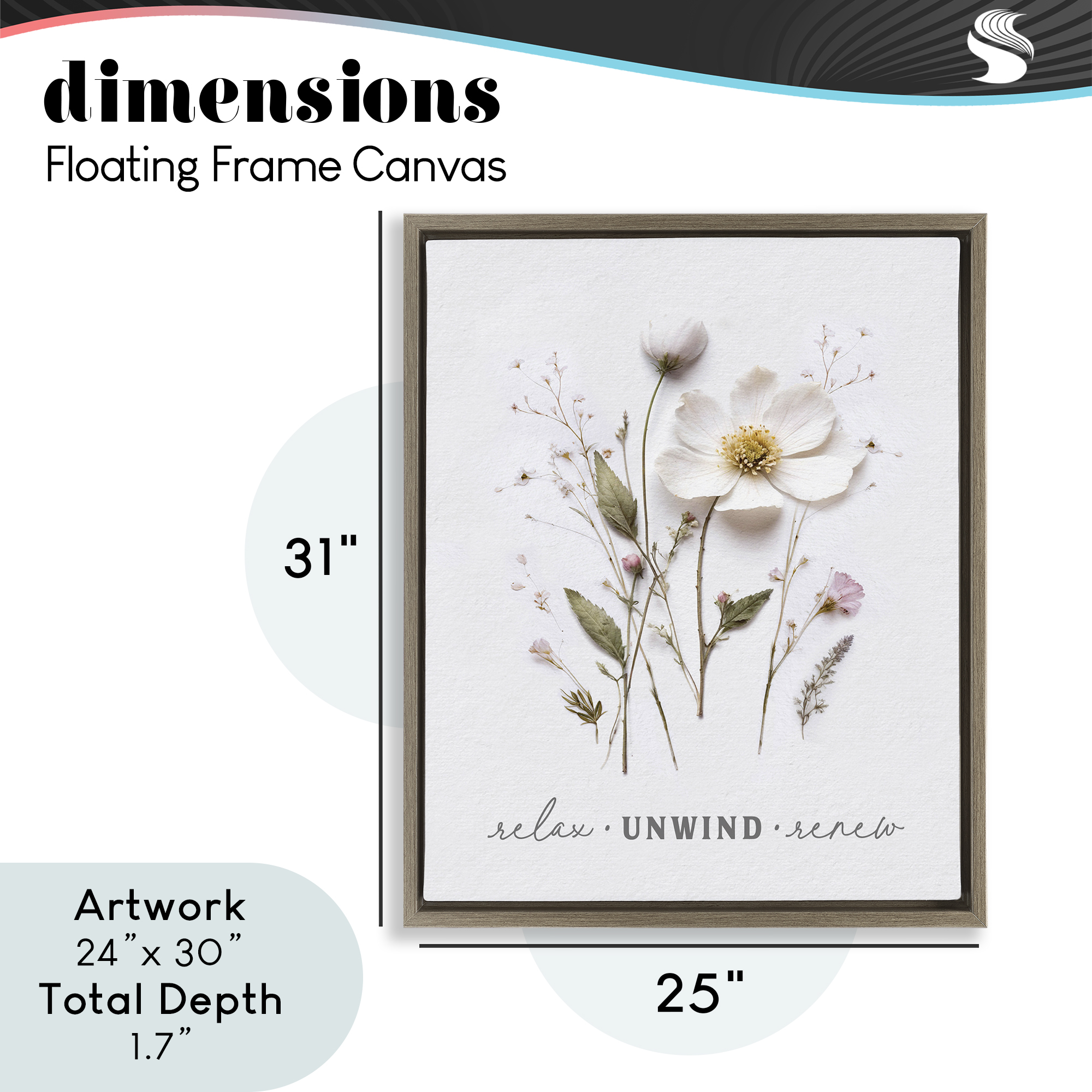 Relaxing Pressed Flowers Brown Framed Floater Canvas Wall Art, design by Lettered and Lined