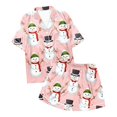 thumbnail image 7 of Postpartum Recovery Lounge Sets – Comfortable Pajama Sets for Women, Soft Sleepwear Women's Snowman Print Short Sleeve Top & Shorts Pajama Set Festive Christmas Sleepwear Ensemble, 7 of 7
