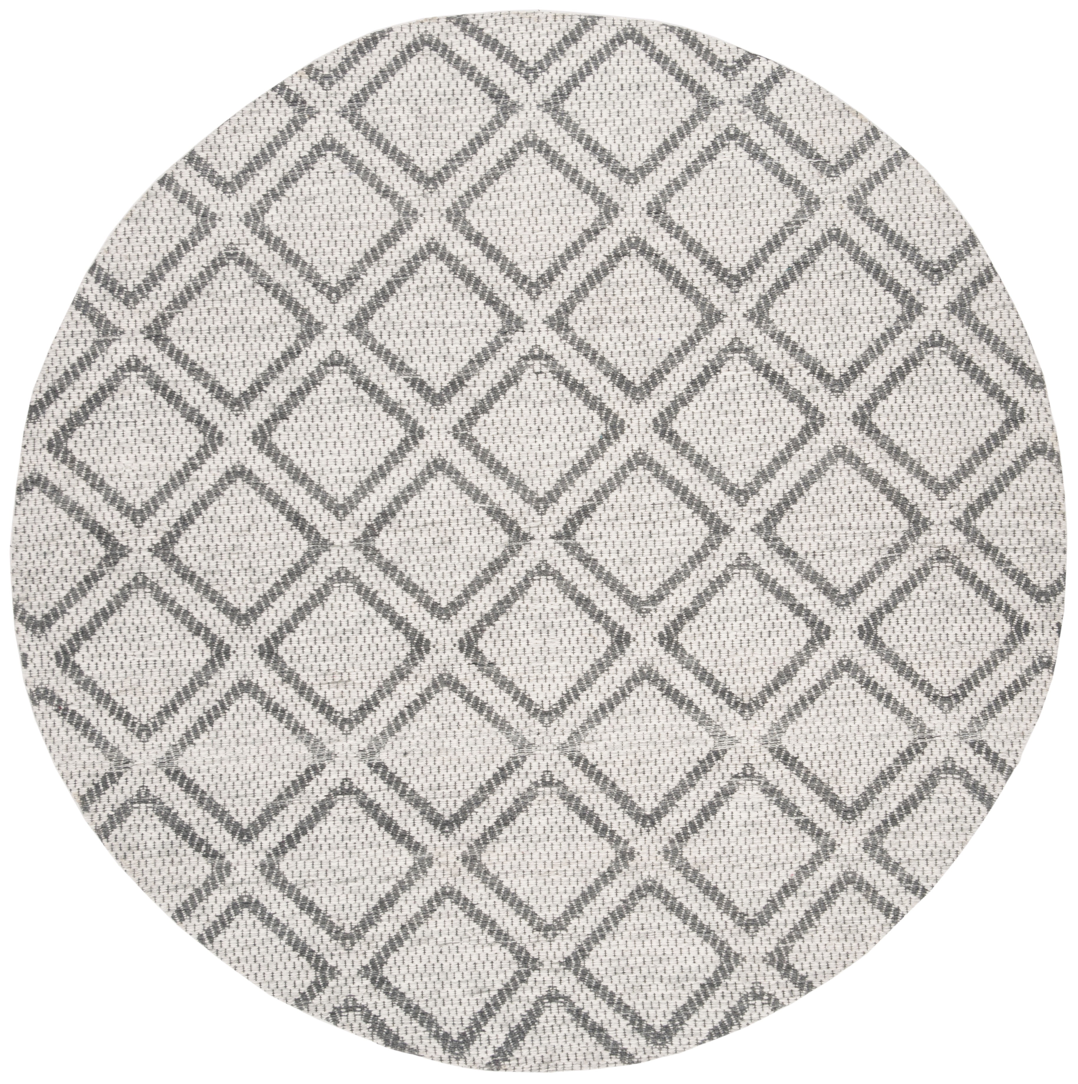 SAFAVIEH Micro-Loop Gavin Diamond Trellis Wool Area Rug, Silver/Dark Grey, 5' x 5' Round