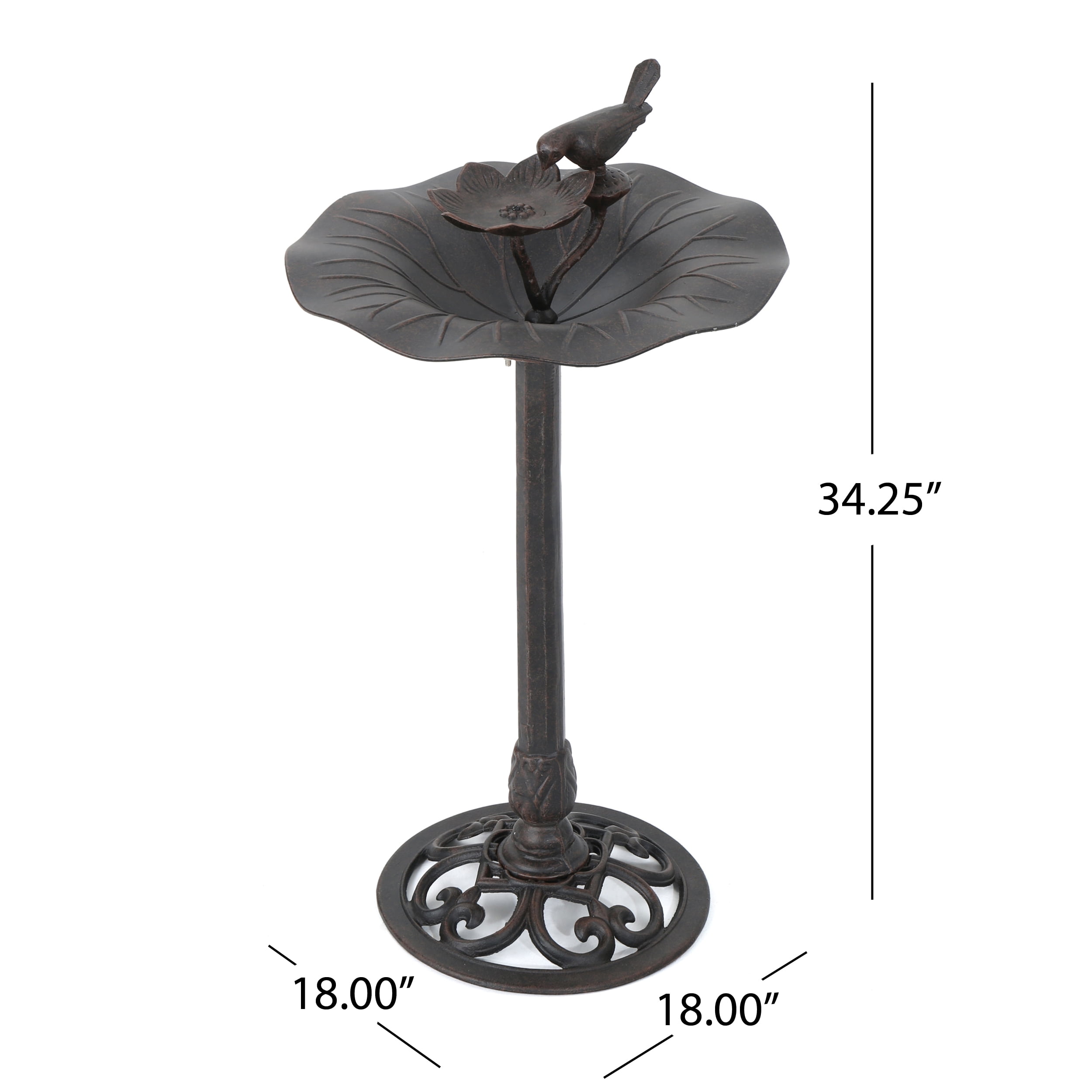 Chandler Outdoor Aluminum Top Bird Bath with Iron Base, Bronze