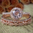 thumbnail image 2 of 2 carat Round Real Morganite and Moissanite Trio Ring Set Engagement Ring 2 Wedding Bands Sterling Silver with 18k Gold Plating, 2 of 5