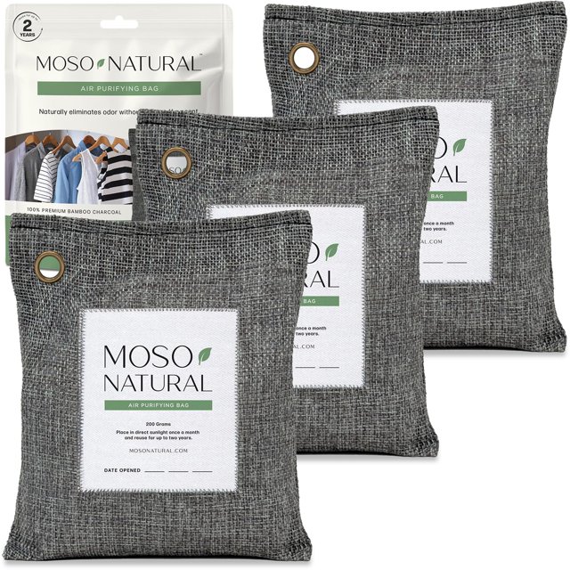 Bolsa purificadora de aire Moso Natural, 200 g (paquete de 3), carbón de bambú