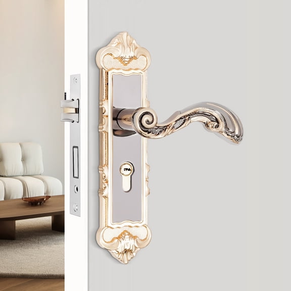 Peakora European Style Retro Door Titanium Black-Gold Lock Entry Door Locks with Lever Handle & Keys Set Used for Interior Room, Home, Office, Hotel, Anti-Theft Security