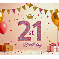 thumbnail image 3 of Sparkling 21st Birthday Backdrop Banner with Crown Design, Glittery Balloons and Gift Elements, Ideal for Birthday Party Decorations Photography Props and Party Supplies, 3 of 7