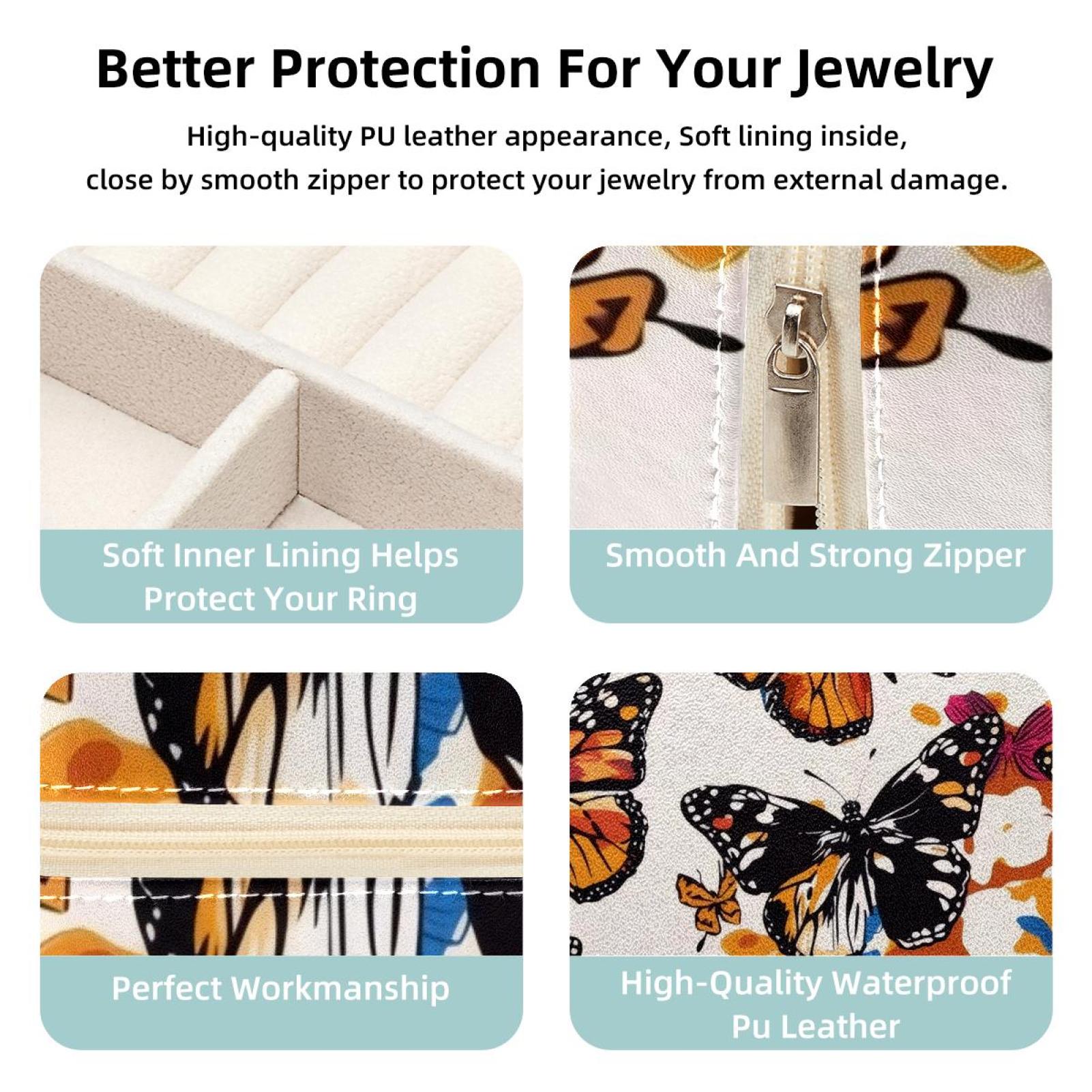 PhooArto Small Jewellery Box, Colorful Butterfly Pattern Portable Travel Mini Jewelry Case for Women Leather Ring Organizer