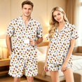 thumbnail image 3 of Couples Pajama Sets Matching Halloween 2 Piece Short Sleeve Button Down Pjs Soft Lightweight Sleepwear Lounge Set for Her Him Allover Seasonal Motif Print Orange S, 3 of 6