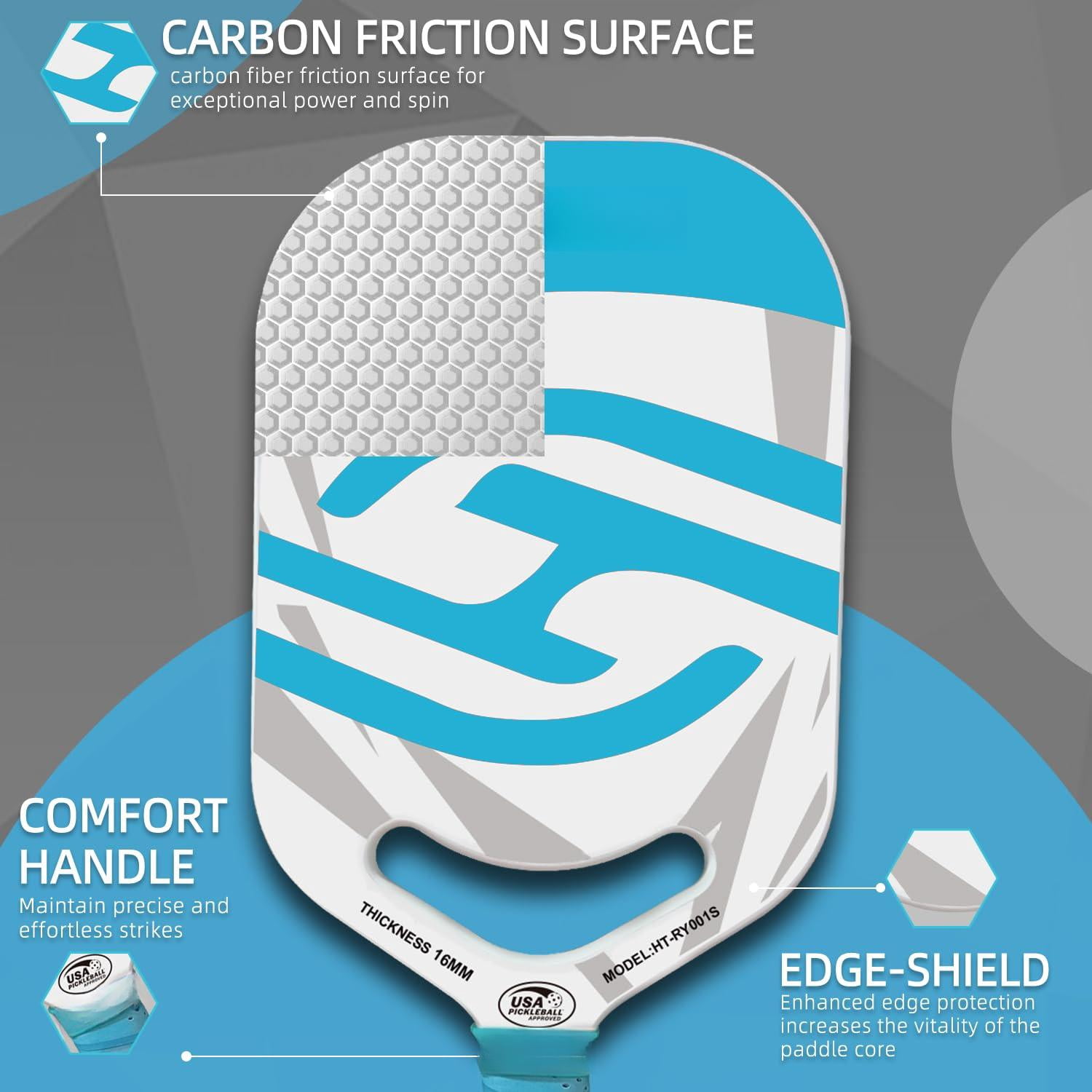 Pickleball Paddles | T700 Carbon Fiber Paddle With Aero Throat Hot-press Moulding 16mm Polymer Core Specifically Engineered For Swing Speed And Manoeuvrability