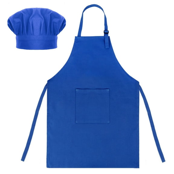 Toptie Colorful Cotton Canvas Kids Aprons and Hat Set, Party Favors-Blue-XXL