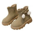 thumbnail image 4 of HWRETIE Walking Shoes,Children's Winter Leather Boots Bowknot Pom Pom Side Zipper Padded Short Boots Girls' Martin Boots British Style Warm Autumn Leather Shoes Gray, 4 of 4