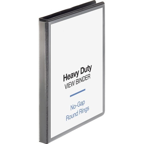 Business Source Heavy-duty View Binder 1/2' Binder Capacity - Letter - 8 1/2' x 11' Sheet Size - 125 Sheet Capacity - Round Ring Fastener(s) - 2 Internal Pocket(s) - Polypropylene, Chipboard - Black