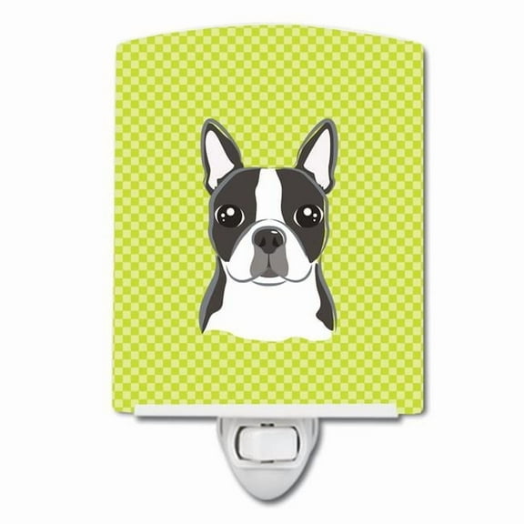 Caroline's Treasures BB1265CNL Checkerboard Lime Green Boston Terrier Ceramic Night Light, 6x4x3", multicolor