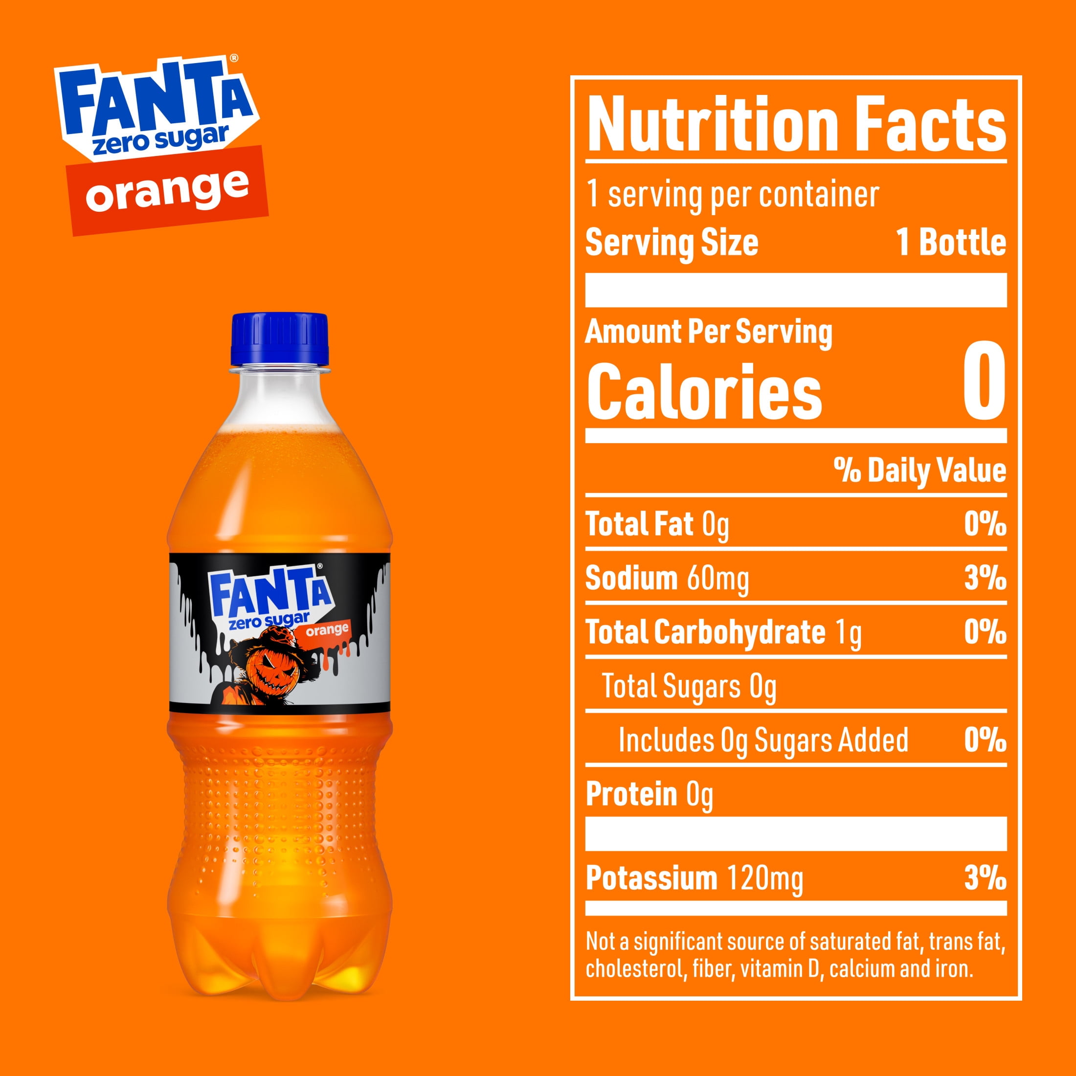 Fanta Zero Sugar Orange Soda Pop Bottle, 20 fl oz