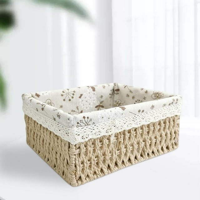 Pastoral Woven Rattan Storage Basket Detachable Weaving Natural Woven Basket for Beige M