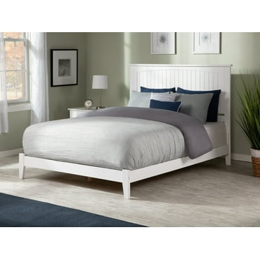 AFI Nantucket Queen Low Profile Wood Platform Bed Frame with Cottage Headboard, White