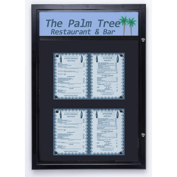 Outdoor Notice Board with Magnetic Surface, Hinged Swing Open Door and Optional Header Bar, Rubber Gaskets, Aluminum (Black) (ODM11173HS)