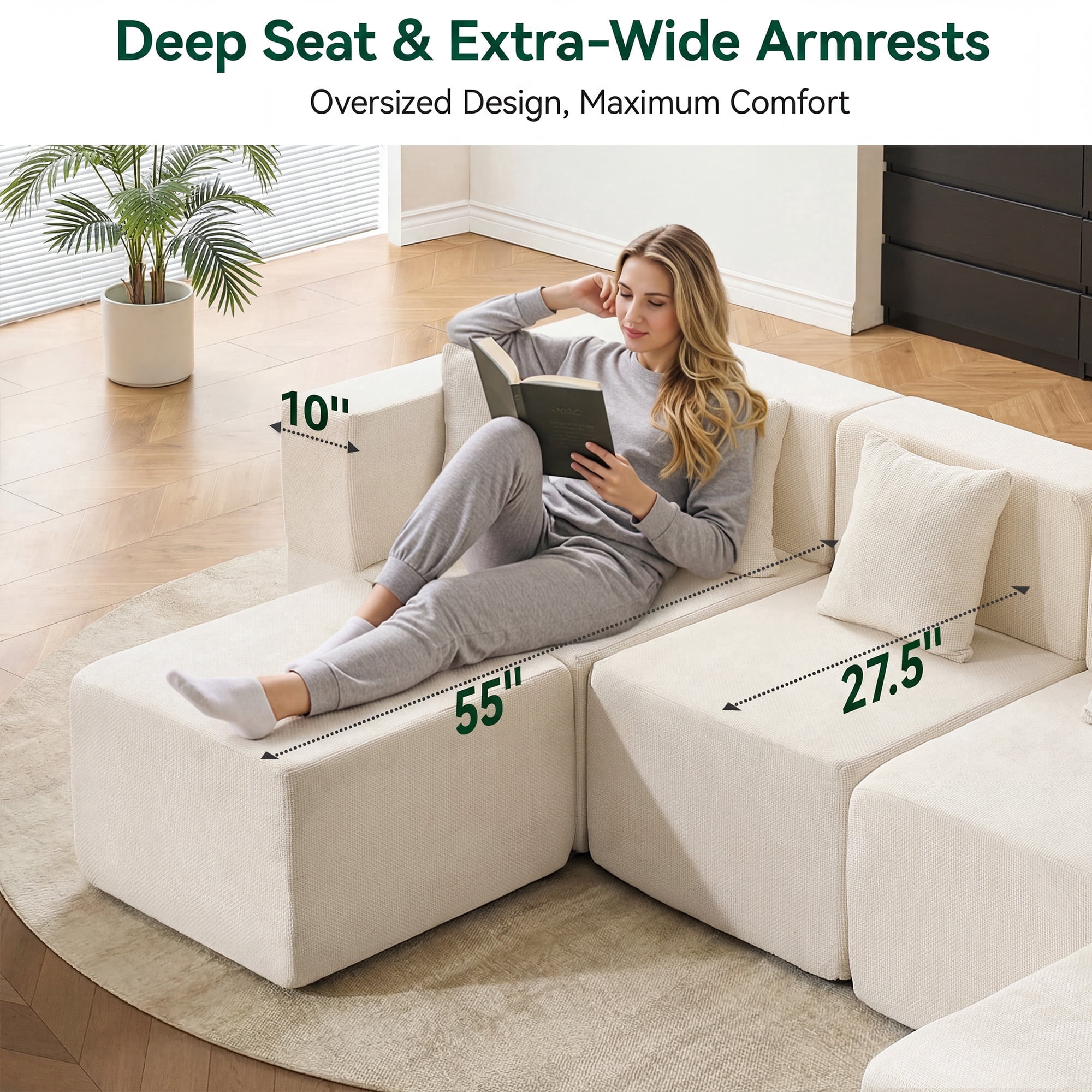 BEHOST 130" 6-Piece Modular Sectional Sofa with 2 Movable Ottomans, U-Shaped Cloud Couch for Living Room, Modern Chenille Deep Seat Sofa Set, Flexible Oversized Sleeper Couches,Beige