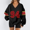 thumbnail image 2 of Women's Loose and Comfortable Letter V-Neck Sportswear Long Sleeve Sweatshirt with Number Print for Casual Wear,Black,L, 2 of 8