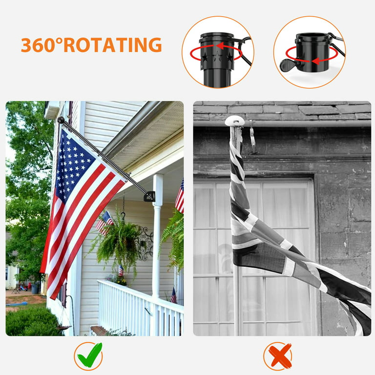 Flag Pole for House,6 ft Heavy Duty Tangle Free Pole Kit for House with Bracket, Stainless Steel Outdoor Flag Poles for 2x3, 3x5, 4x6 American Flag