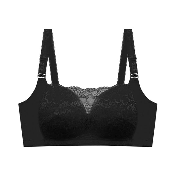 LYEAA Bras for Women No Underwire Push up Soft Lace Everyday Bras Wireless Support Solid Lightly Lined Lift Sleep Bras Comfortable Wirefree Breathable Shaping Daily Bralette Black L