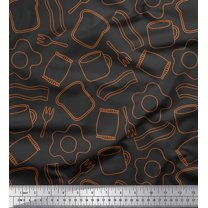 Soimoi Gray Rayon Fabric Omlet & Bread Slice Food Print Fabric by Yard 42 Inch Wide