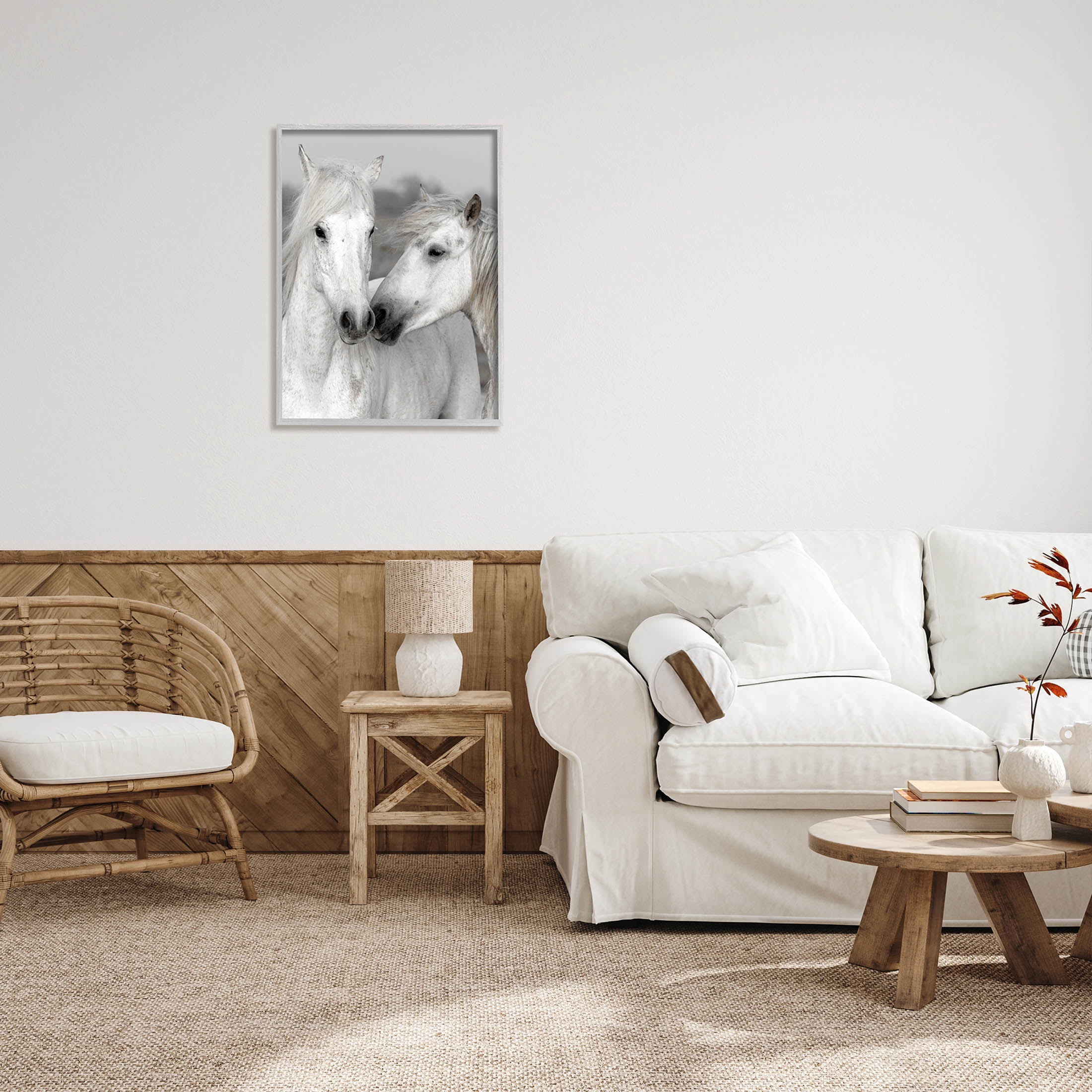 White Horse Kiss Wildlife Animals & Insects Photograph Gray Framed Art Print Wall Art