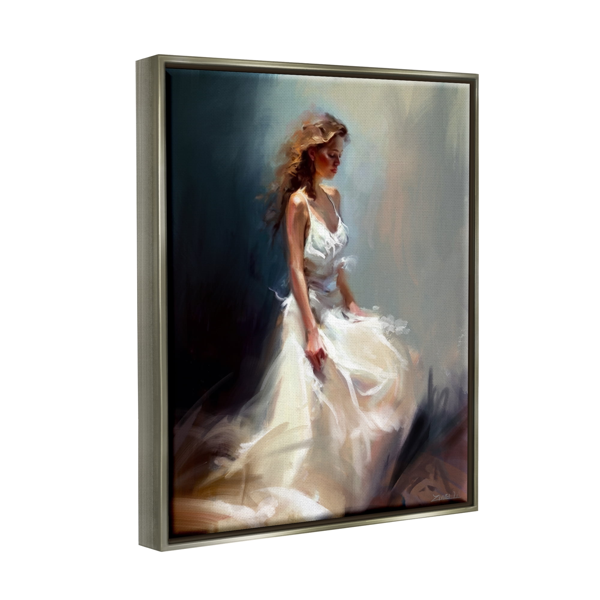 Stupell Industries White Evening Gown Fashion Girl Beauty & Fashion Painting Gray Floater Framed Art Print Wall Art