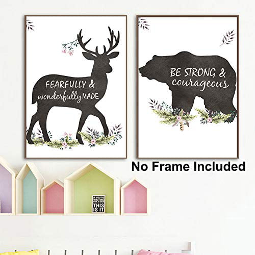 Woodland Inspirational Quote Art Print,Forest Animals Bible Verse Canvas Poster Picture,Set Of 4 8”x10”,Unframed Watercolor Nursery Wall Art For Kids Room Decor