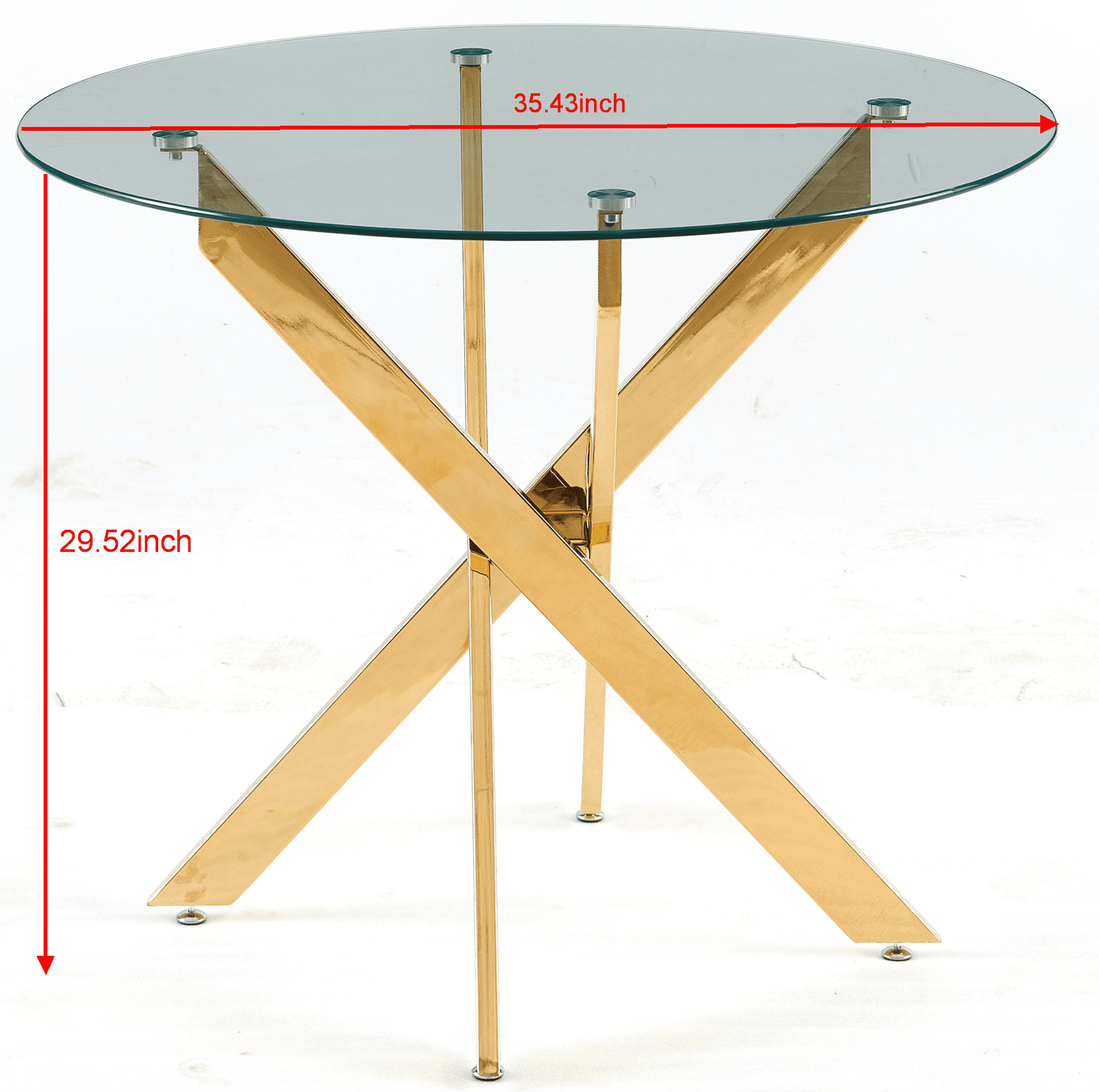 MAYEERTY Modern Golden Dining Table Cross Legs Glass Top Luxurious Living Room
