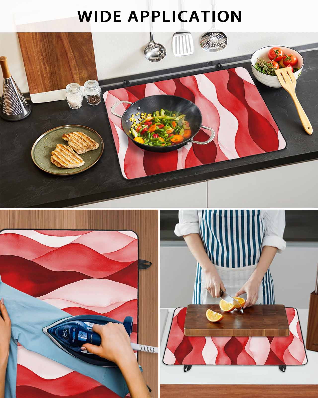 nqOlkjepod Large Induction Cooktop Protector Mat 24"x21", Red Striped Stove Top Covers for Electric Stove, Modern Gradient Geometric Ripple Stripes Stove Burner Cover Mats, Glass Top Stove Cover