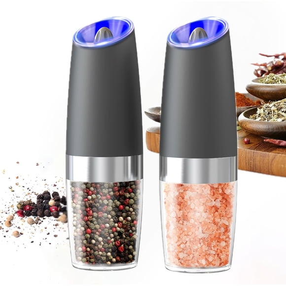 PEIPU Electric Pepper and Salt Grinder, Seasoning Mill,Adjustable Coarseness,with LED Light,One Hand Automatic Operation, Stainless Steel