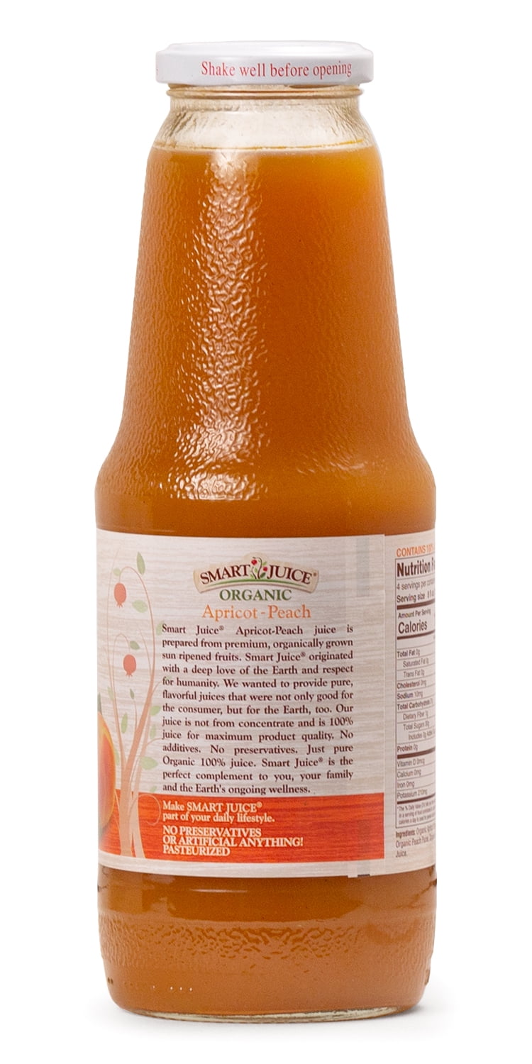 Smart Juice Organic Apricot Peach Juice - 100% Juice, Not From Concentrate - 33.8 fl oz (1L) - (case of 6)