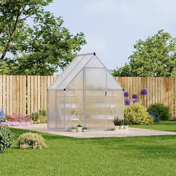 Silver 6X4 ft Polycarbonate Greenhouse with Aluminum Frame, Polycarbonate Greenhouse for Outdoors, Greenhouses with Ventilation, Aluminum Large Walk-in Greenhouses for Outside