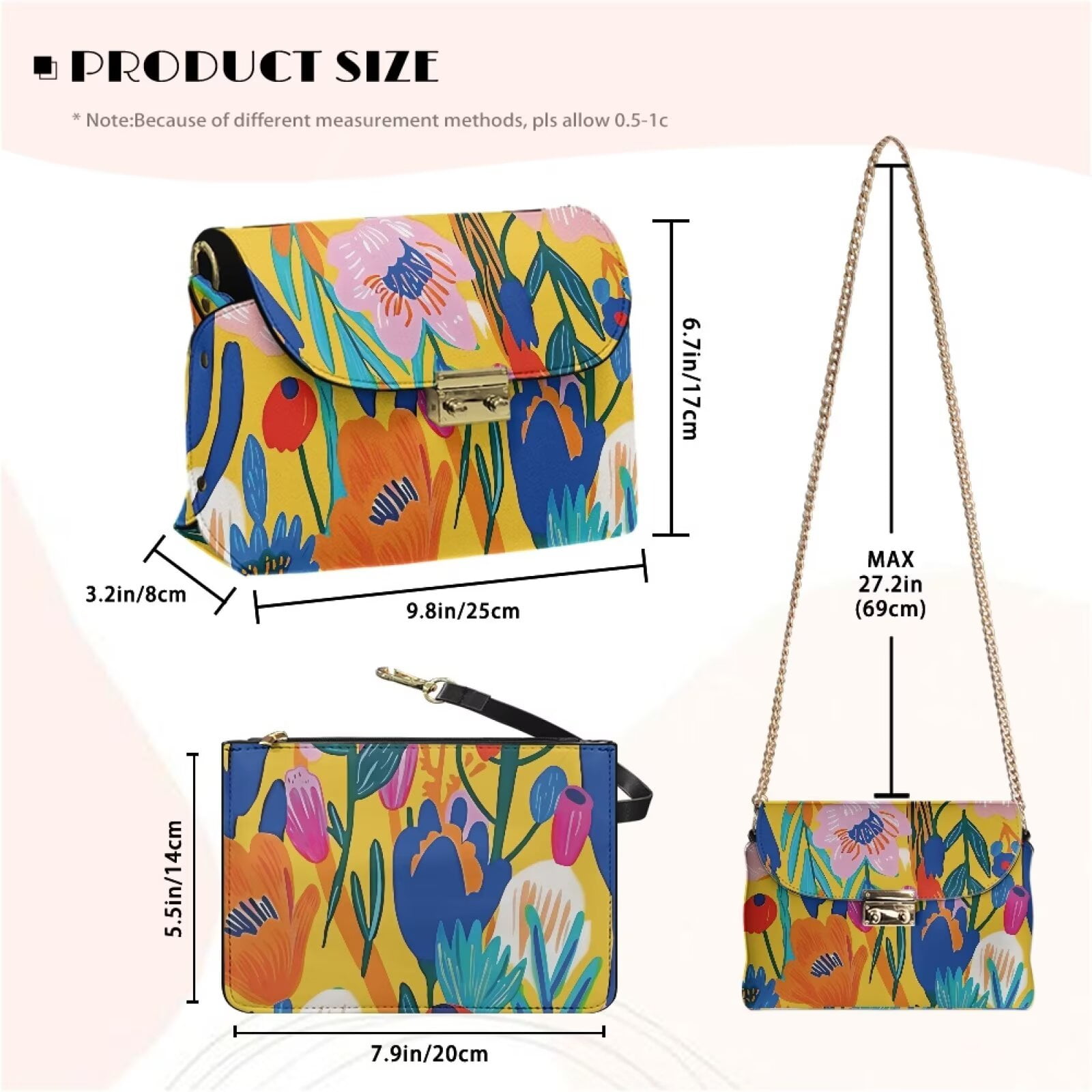 Pzuqiu Abstract Floral Leather Crossbody Bags for Women Trendy Lightness Fashion Woman Crossbody Bag with Chain Strap Vintage Practical Functional Gifts for Women