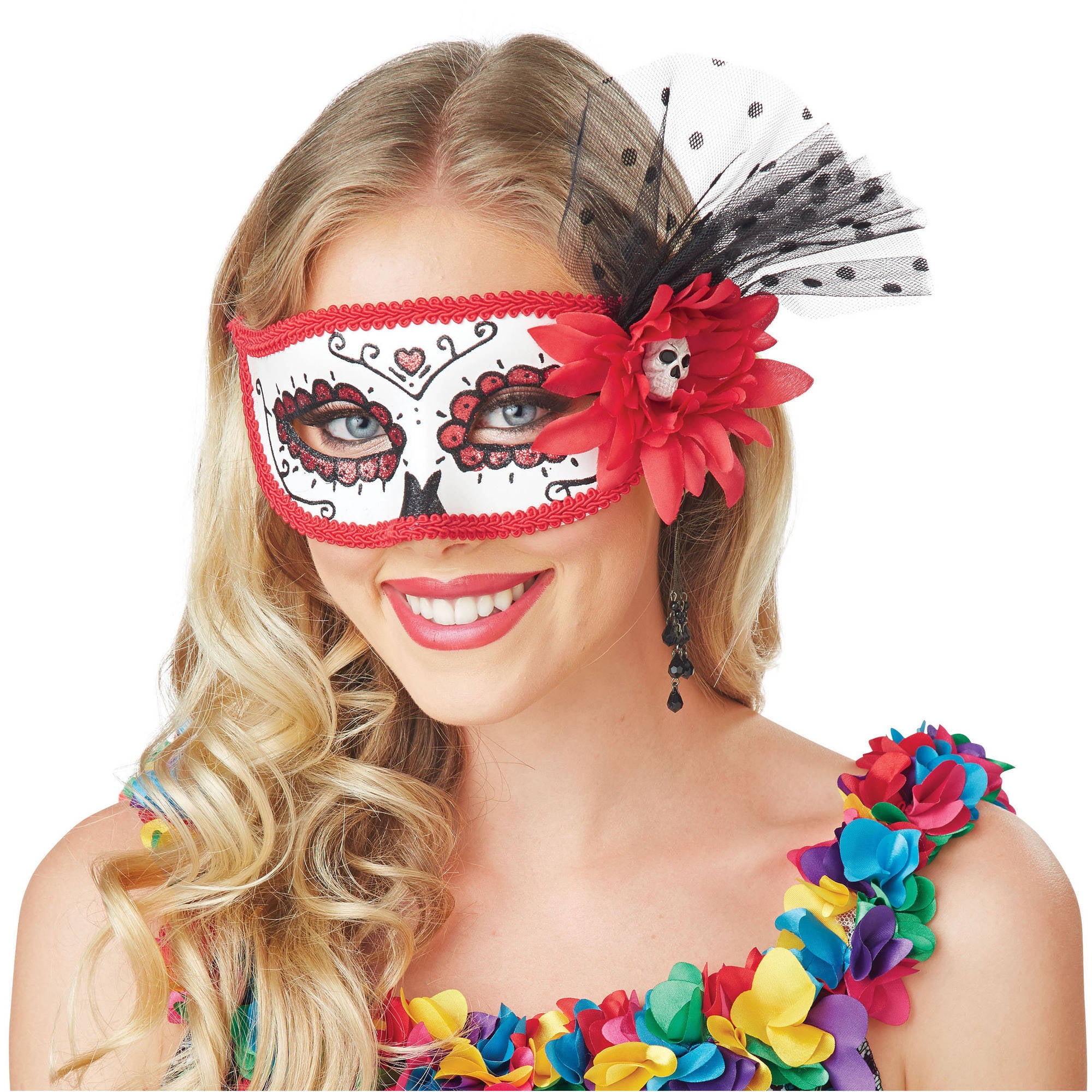 Day of Dead Red Mask Adult Halloween Costume Accessory - Walmart.com