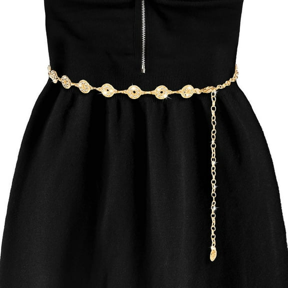 Women Rhinestones Chain Belt, Metal Link Belt Alloy Waist Chain Belt Gold Decorated Chain Belt for Dresses Jeans