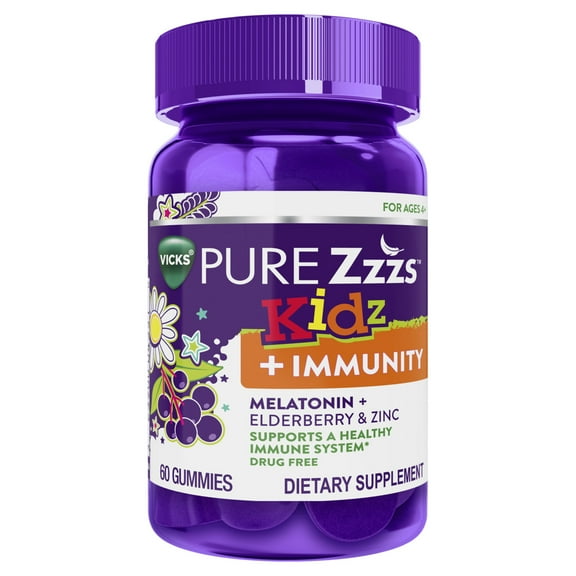VICKS PURE Zzzs Kidz   Immunity, Kids Melatonin Sleep Aid, 60 Gummies