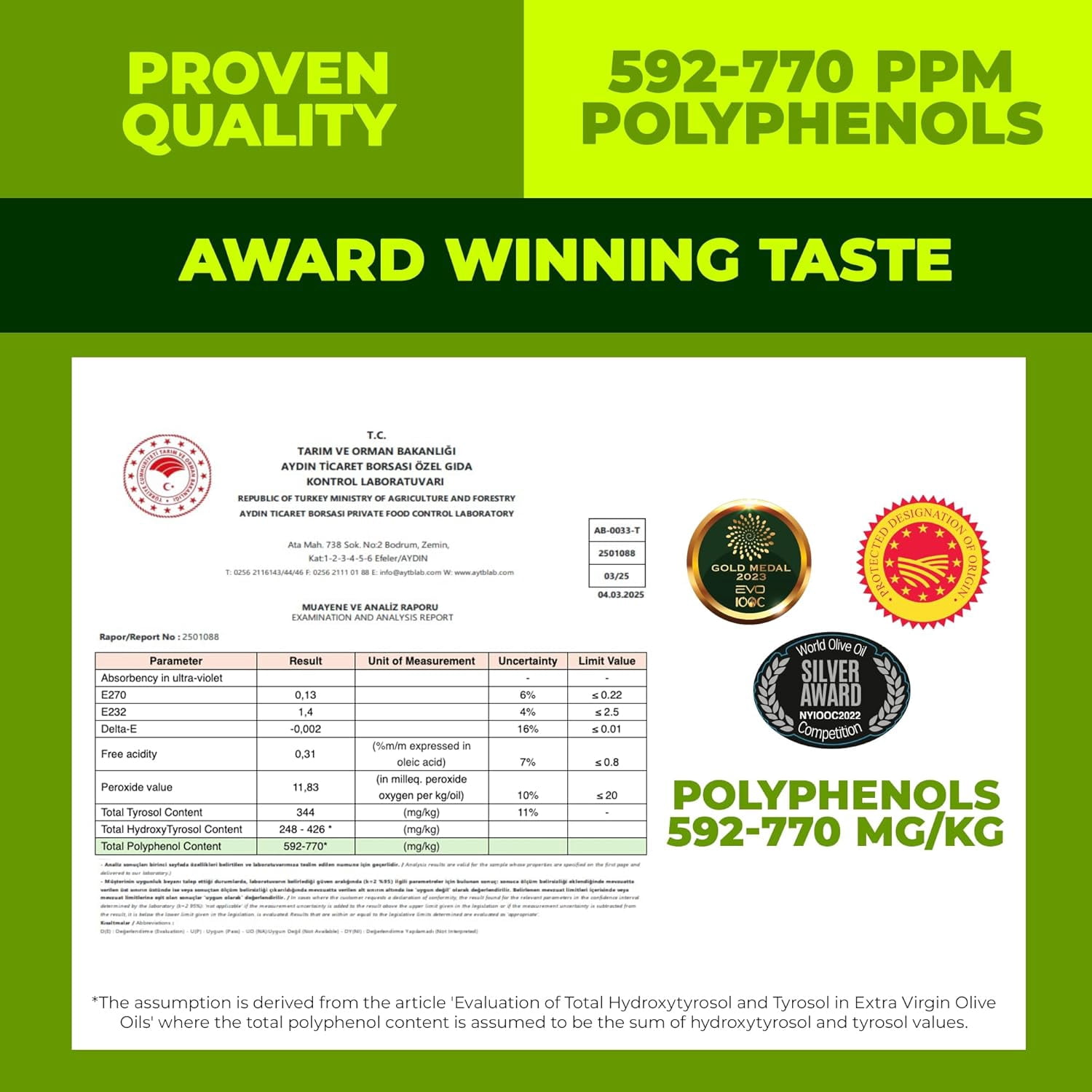 Polyphenol Rich Olive Oil Extra Virgin by Zest Delites, Up To 770 mg/kg High Polyphenol Olive Oil, Cold Pressed EVOO, Heart & Immunity Support, Single Origin, Gold Award, New Harvest, 16.9 fl oz