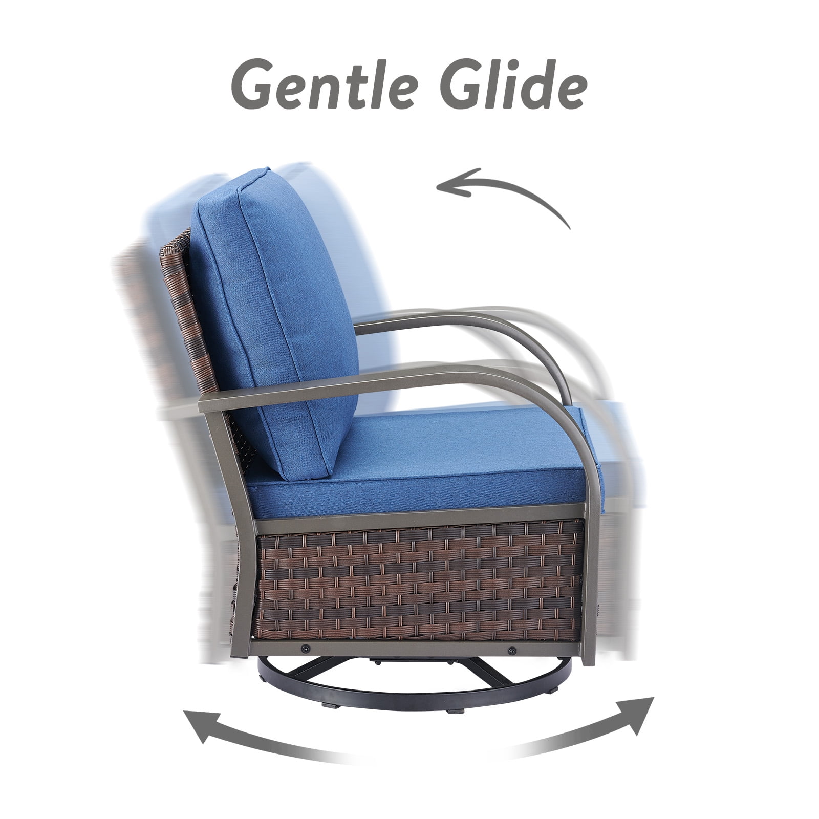OPOHORO 3-Piece Outdoor Conversation Sets with Wicker Sofa and Swivel Rocking Chair