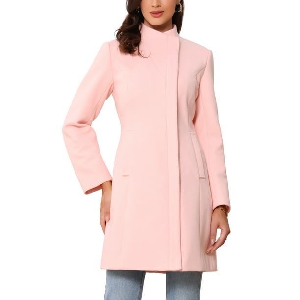 Abrigo de cuello alto Inspire Chic para mujer, abrigo de invierno de manga larga, color rosa