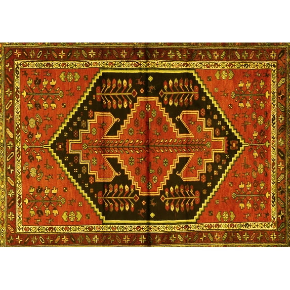 Ahgly Company Machine Washable Indoor Rectangle Persian Yellow Traditional Area Rugs, 2' x 3'