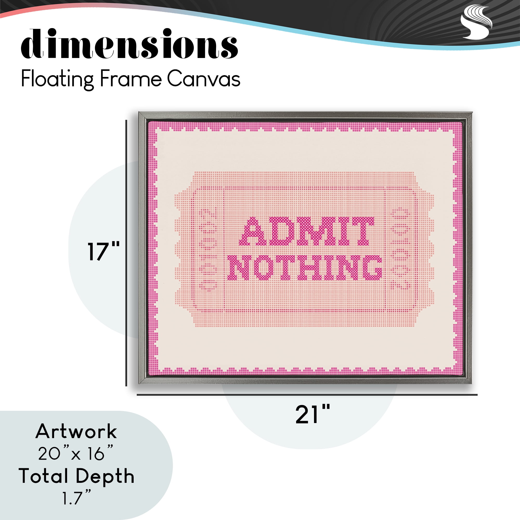 Stupell Industries Admit Nothing Retro Pink Ticket Gray Framed Floater Canvas Wall Art, design by Lil' Rue