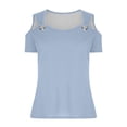 thumbnail image 5 of Homenesgenics Tops for Women Plus Size,Tunic Tops for Women,Crop Tops for Women Women Summer Sexy T- Shirt Cold Shoulder Pullover Blouse-Neck Short Sleeve Solid Blue S, 5 of 7