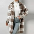 thumbnail image 2 of CharmCyan Long Sleeve Button Down Plaid Sherpa Fleece Coat for Women Casual Loose Fit Lapel Collar Outerwear Jacket Khaki M, 2 of 2